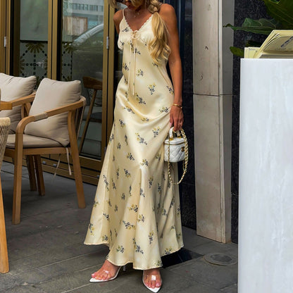 Women’s V-Neck Lace-Trim Printed Midi Dress