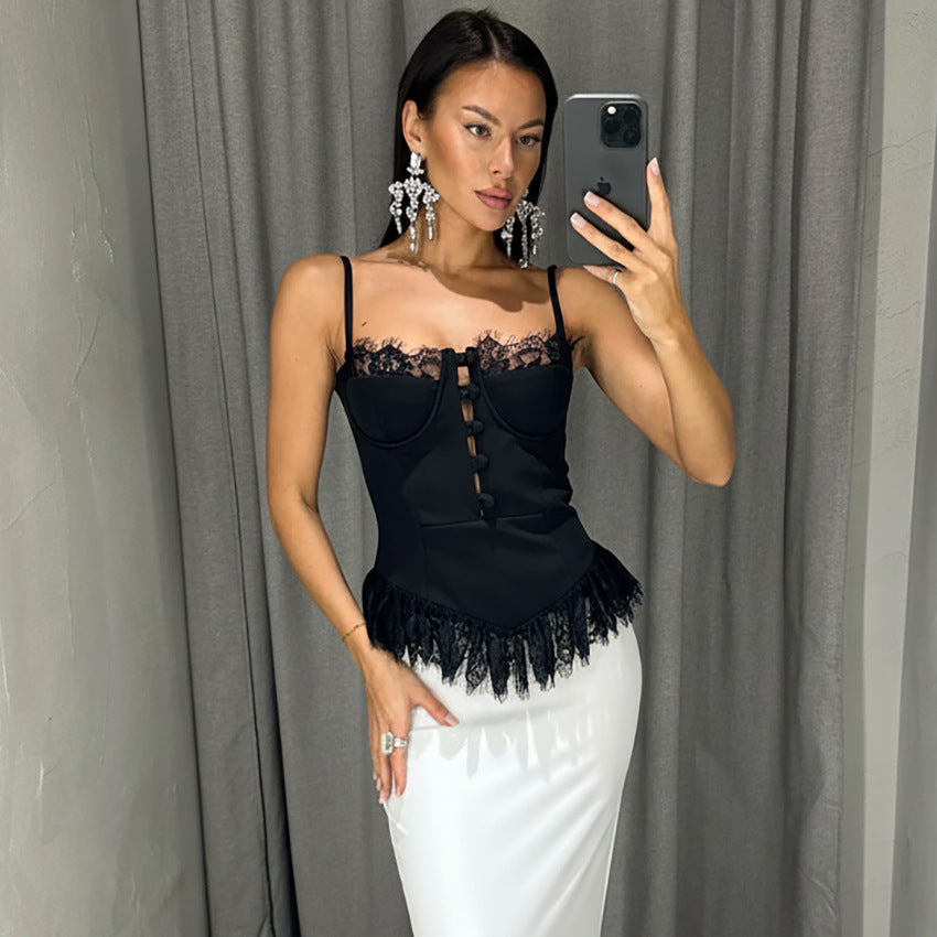 Women’s Lace-Trim V-Neck Camisole Top in Black - view 4