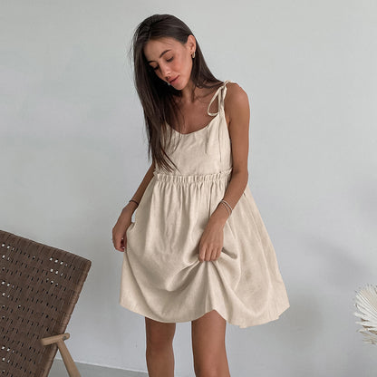 Women’s Cotton-Linen A-Line Strap Dress