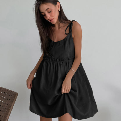 Women’s Cotton-Linen A-Line Strap Dress