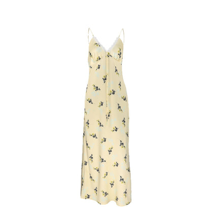 Women’s V-Neck Lace-Trim Printed Midi Dress