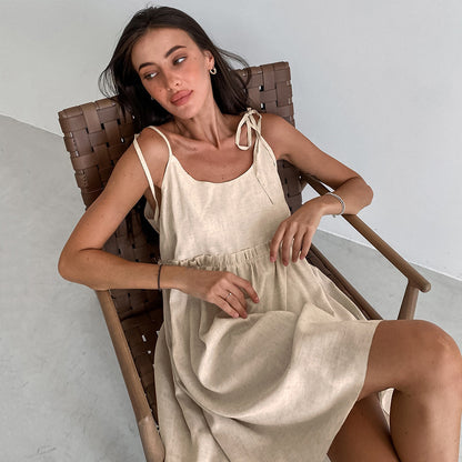 Women’s Cotton-Linen A-Line Strap Dress