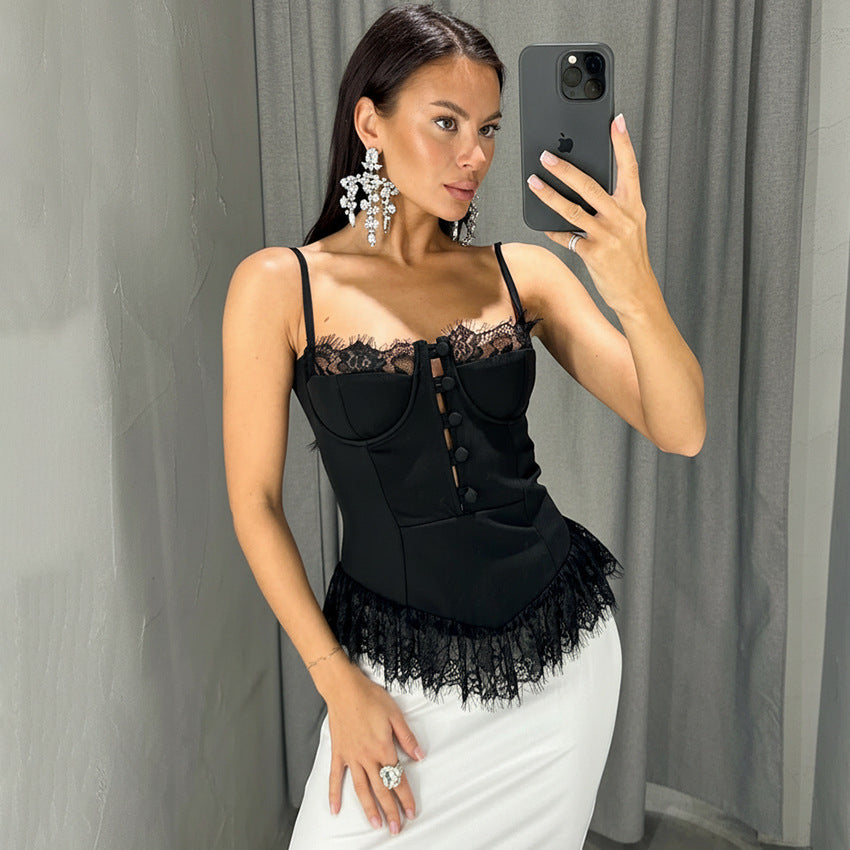 Women’s Lace-Trim V-Neck Camisole Top in White - view 1